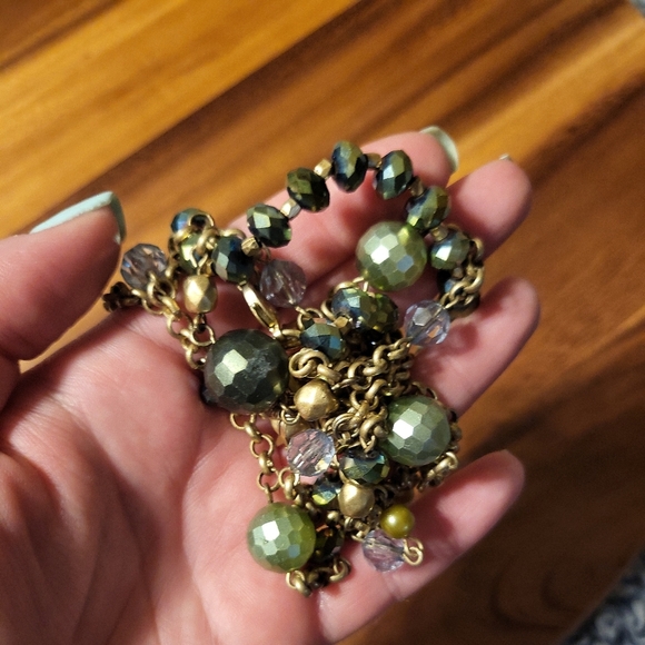 *SOLD* Shiny Green & Gold Y2K Lia Sophia Layer Necklace - Picture 9 of 10